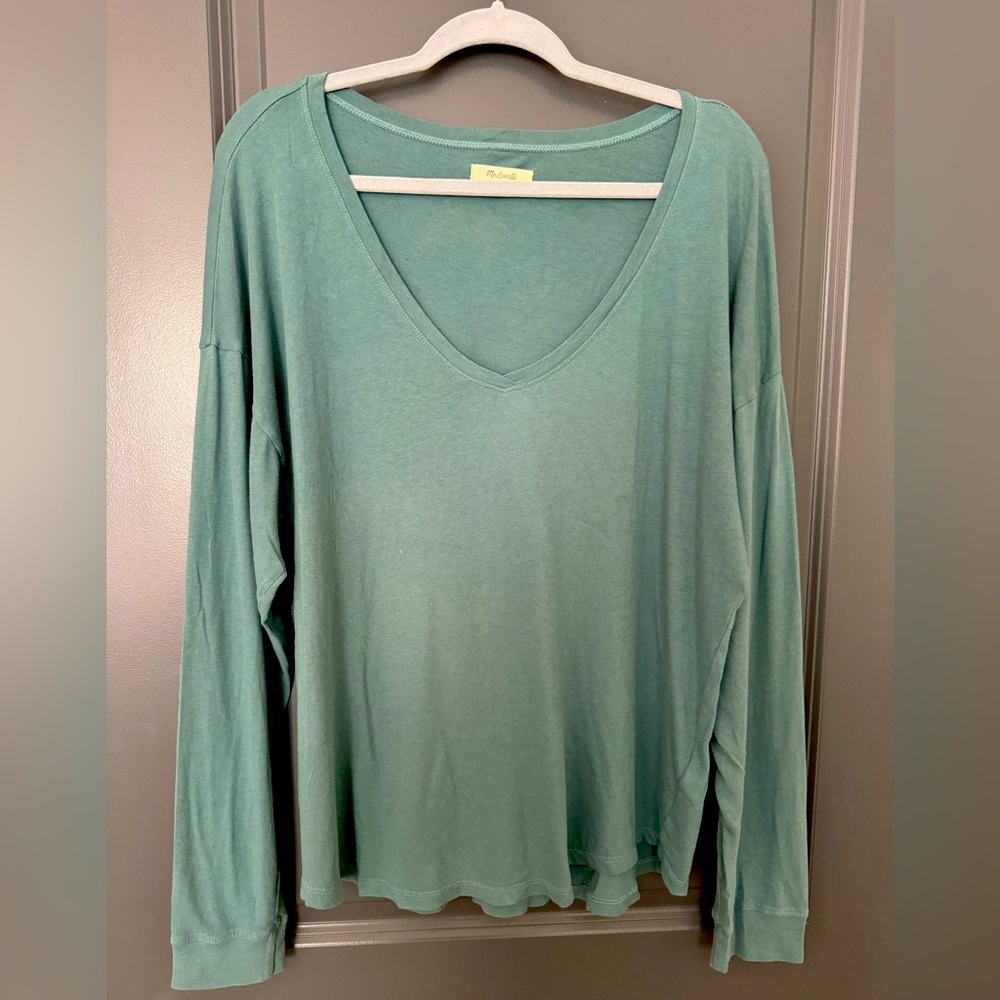 Madewell Teal V-Neck Long-Sleeve T-Shirt Size: L